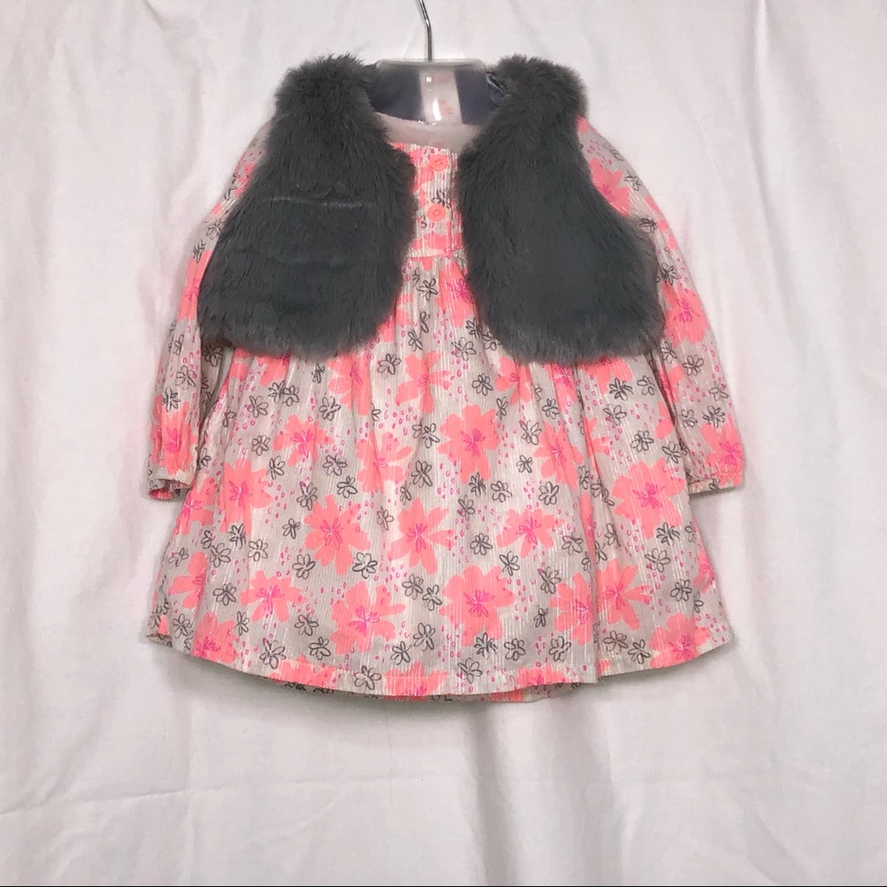 Cat & jack floral print dress with faux fur vest
